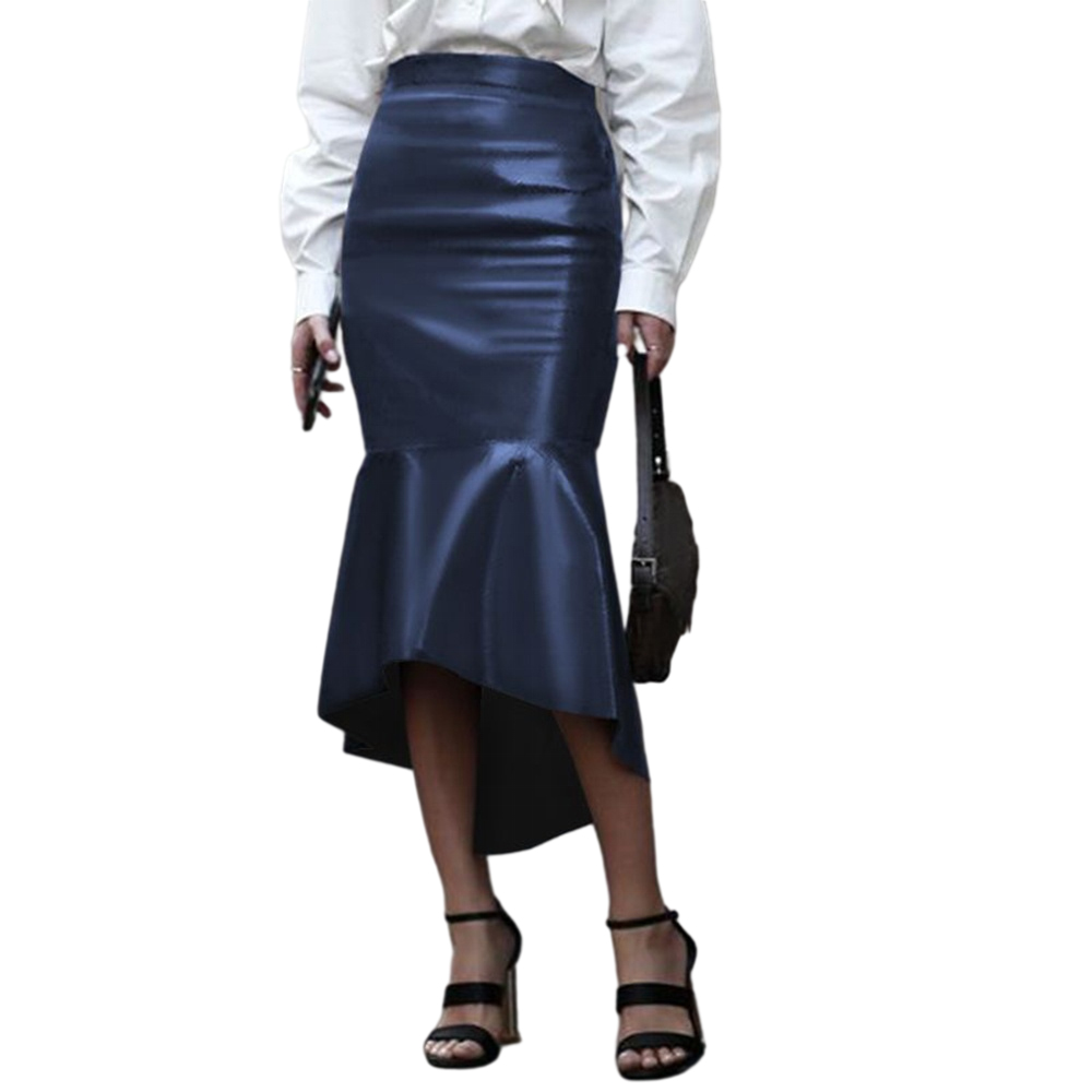 새로운 패션 인어 Fishtail 스커트 여성 높은 낮은 프릴 미디 스커트 높은 허리 비대칭 가죽 스커트 숙녀 사용자 정의 S-7XL
